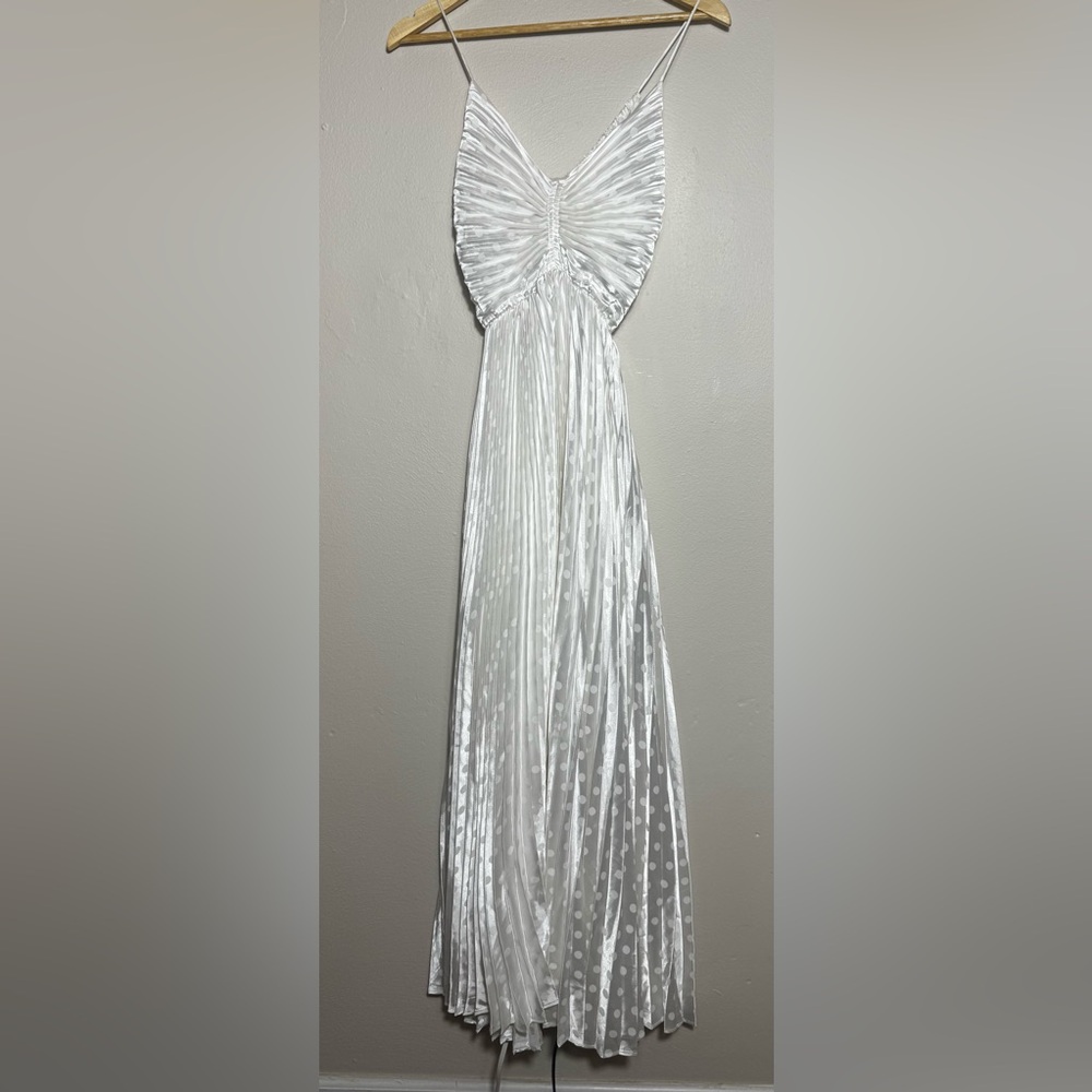 Beulah White polka dot Pleated Spaghetti Strap Maxi Dress size Large